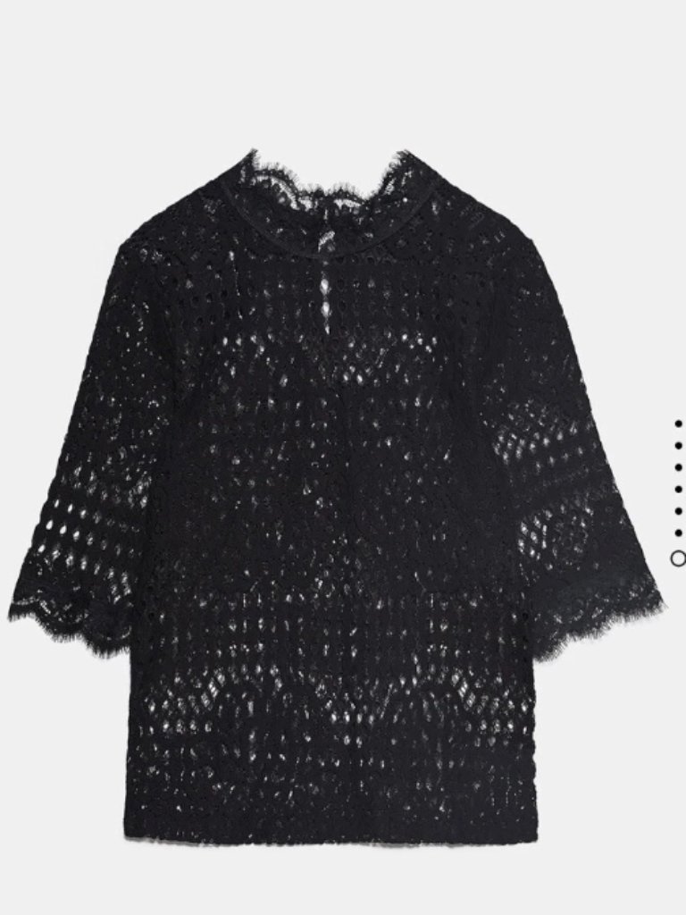 Zara Lace High Neck 3/4 Sleeve Top Blouse Bloggers Favorite Size S